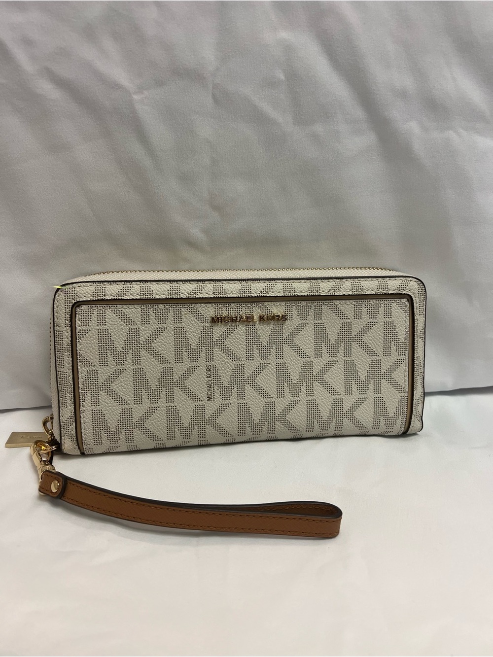 Michael Kors Signature Monogram Wristlet in Vanilla and Brown